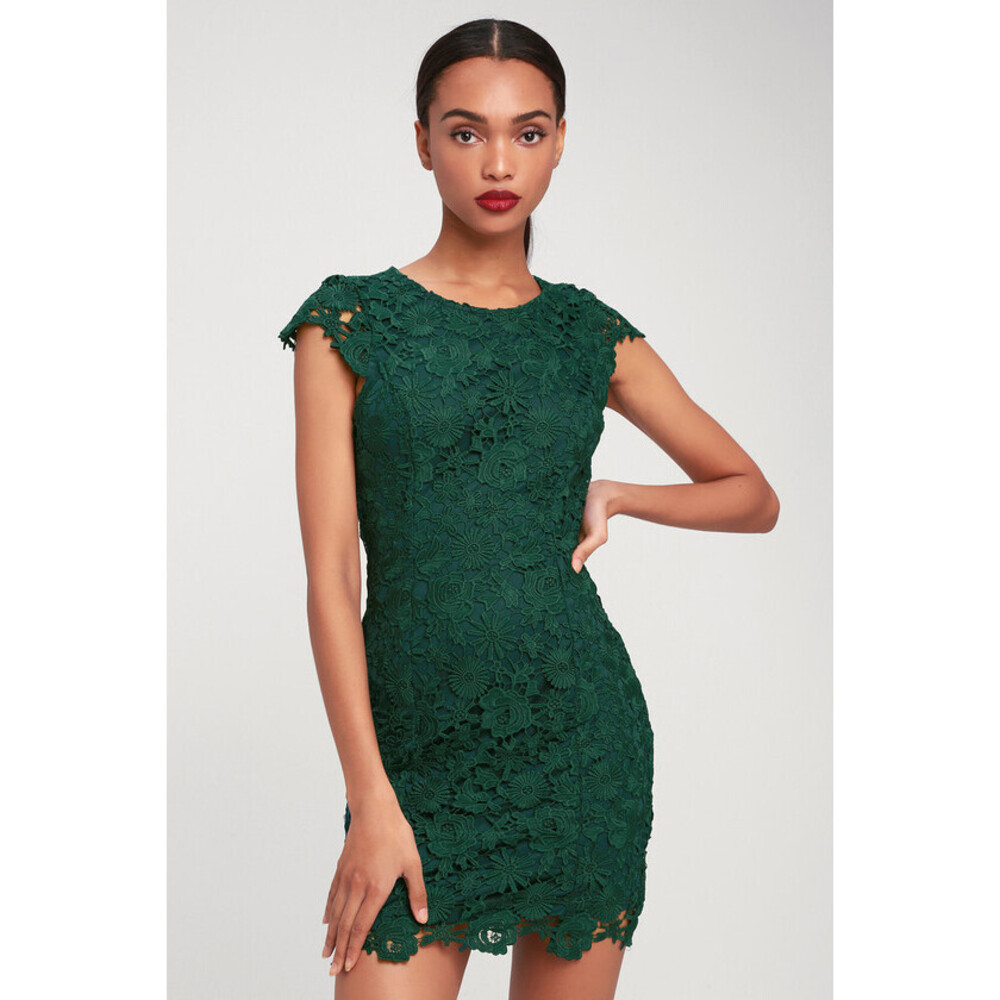 Lulus Romance Language Dark Green Backless Lace Dress - Size Small